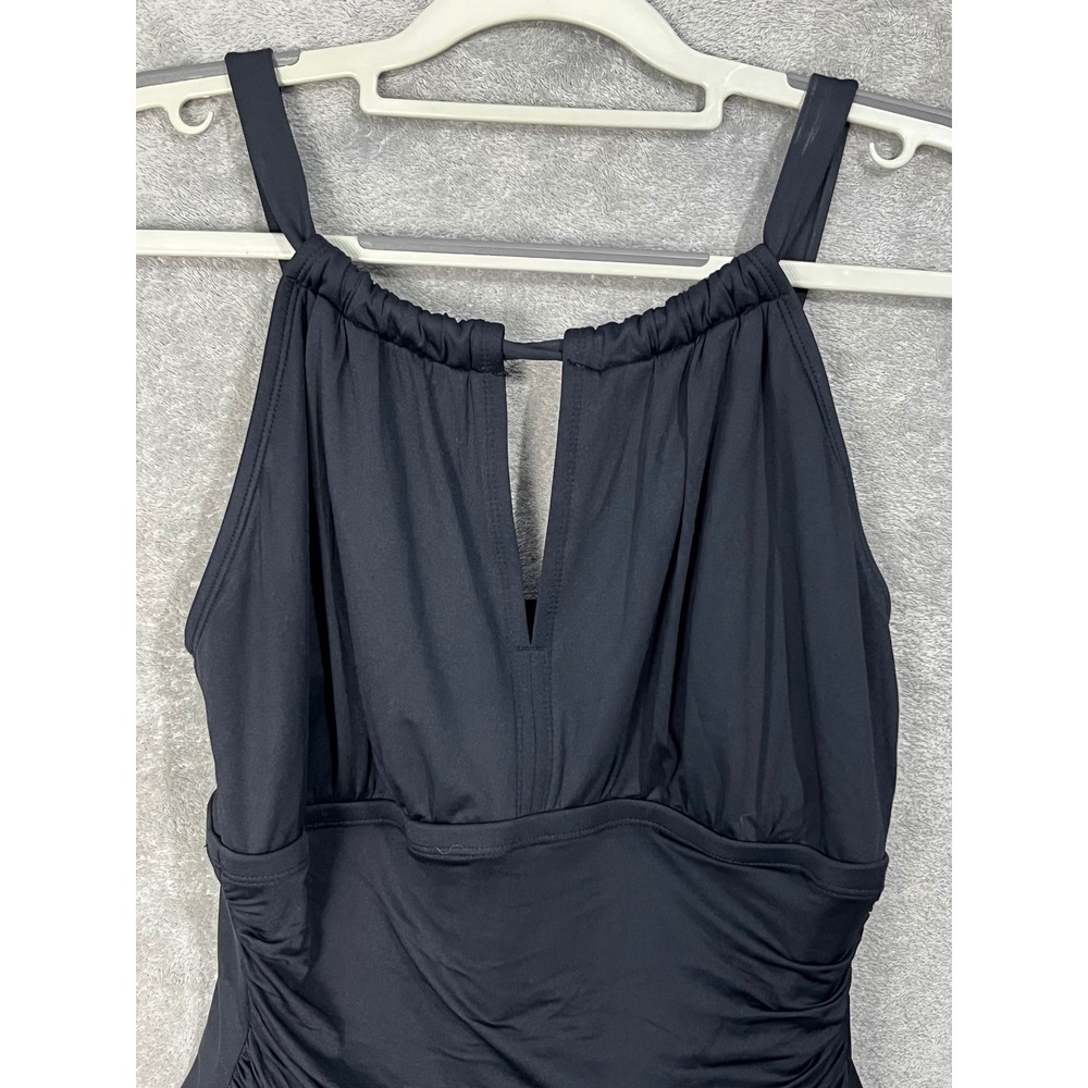 Lauren Ralph Lauren Black Ruched Keyhole One Piece Swimsuit 16W Pool Beachy - Picture 2 of 8